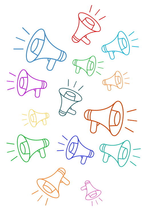 Mehrere Megaphon-Icons in verschiedenen Farben
